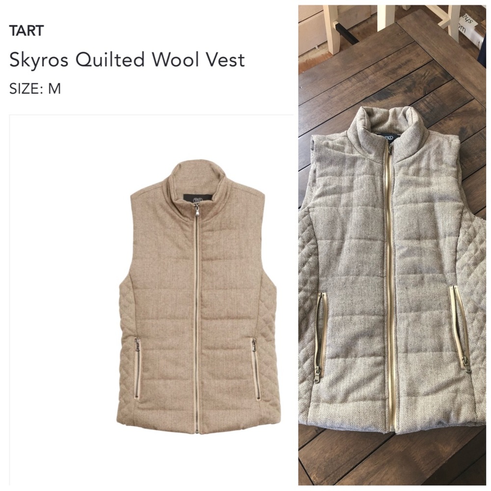 Tart Quilted Vest Brown Tan Stand-Up Collar